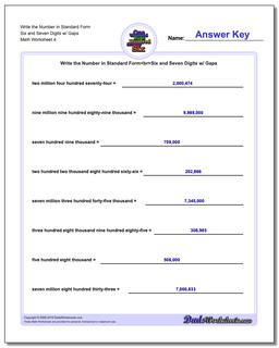 Write the Number in Standard Form Worksheet Six and Seven Digits w/ Gaps