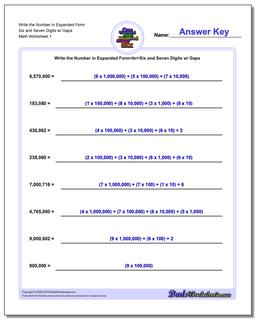 Standard, Expanded and Word Form Worksheet Write the Number in Six Seven Digits w/ Gaps