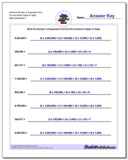 Write the Number in Expanded Form Worksheet Six and Seven Digits w/ Gaps