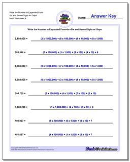 Write the Number in Expanded Form Worksheet Six and Seven Digits w/ Gaps