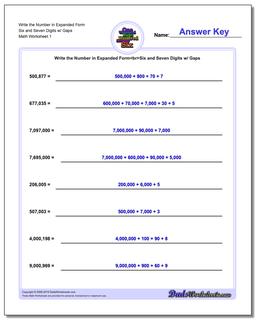 Standard, Expanded and Word Form Worksheet Write the Number in Six Seven Digits w/ Gaps