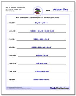 Write the Number in Expanded Form Worksheet Six and Seven Digits w/ Gaps