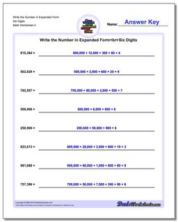 Write the Number in Expanded Form Worksheet Six Digits
