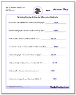 Write the Number in Standard Form Worksheet Six Digits