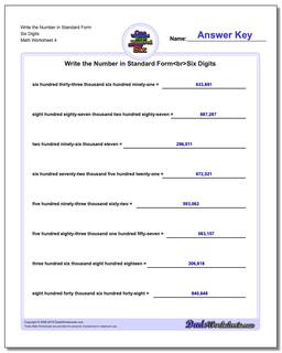 Write the Number in Standard Form Worksheet Six Digits
