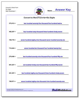 Standard, Expanded and Word Form Worksheet Convert to Six Digits