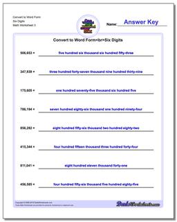 Convert to Word Form Worksheet Six Digits