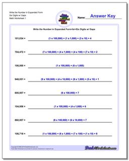 Standard, Expanded and Word Form Worksheet Write the Number in Six Digits w/ Gaps