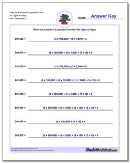 Write the Number in Expanded Form Worksheet Six Digits w/ Gaps