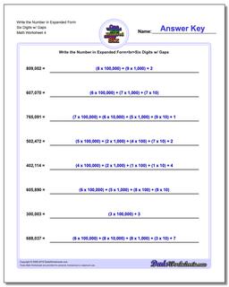Write the Number in Expanded Form Worksheet Six Digits w/ Gaps