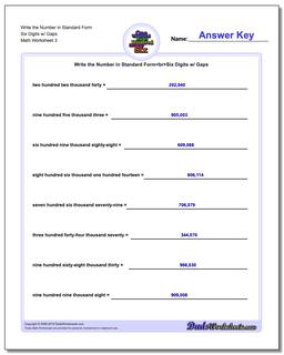 Write the Number in Standard Form Worksheet Six Digits w/ Gaps