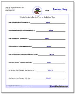 Write the Number in Standard Form Worksheet Six Digits w/ Gaps