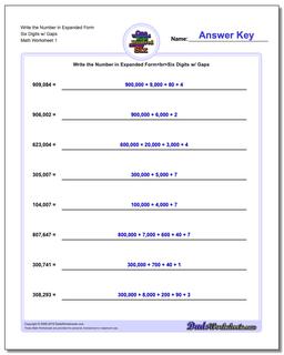 Standard, Expanded and Word Form Worksheet Write the Number in Six Digits w/ Gaps