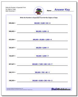 Standard, Expanded and Word Form Worksheet Write the Number in Six Digits w/ Gaps