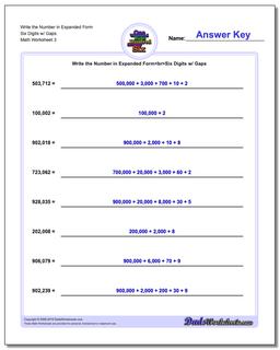 Write the Number in Expanded Form Worksheet Six Digits w/ Gaps