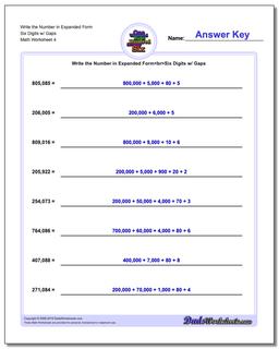 Write the Number in Expanded Form Worksheet Six Digits w/ Gaps