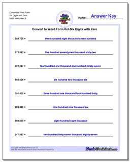 Convert to Word Form Worksheet Six Digits with Zero