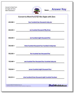 Convert to Word Form Worksheet Six Digits with Zero