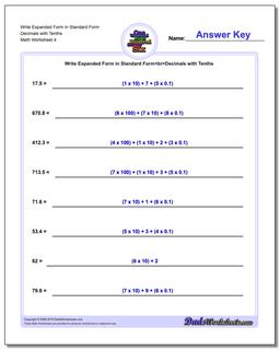 Write Expanded Form Worksheet in Standard Form Decimals with Tenths