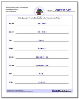 Write Expanded Form Worksheet in Standard Form Decimals with Tenths