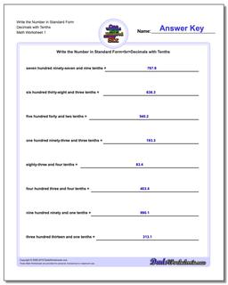 Standard, Expanded and Word Form Worksheet Write the Number in Decimals with Tenths