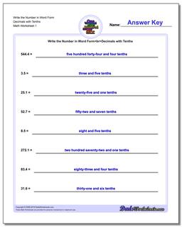 Standard, Expanded and Word Form Worksheet Write the Number in Decimals with Tenths