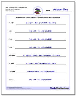 Write Expanded Form Worksheet in Standard Form Decimals with Thousandths
