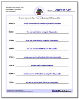 Standard, Expanded and Word Form Worksheet Write the Number in Decimals with Thousandths