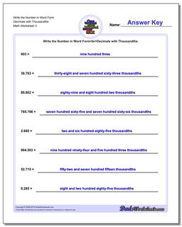 Write the Number in Word Form Worksheet Decimals with Thousandths