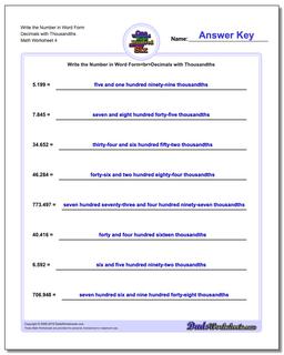 Write the Number in Word Form Worksheet Decimals with Thousandths