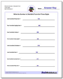 Write the Number in Standard Form Worksheet Three Digits