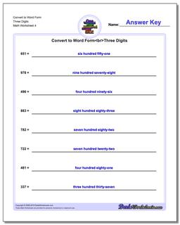 Convert to Word Form Worksheet Three Digits