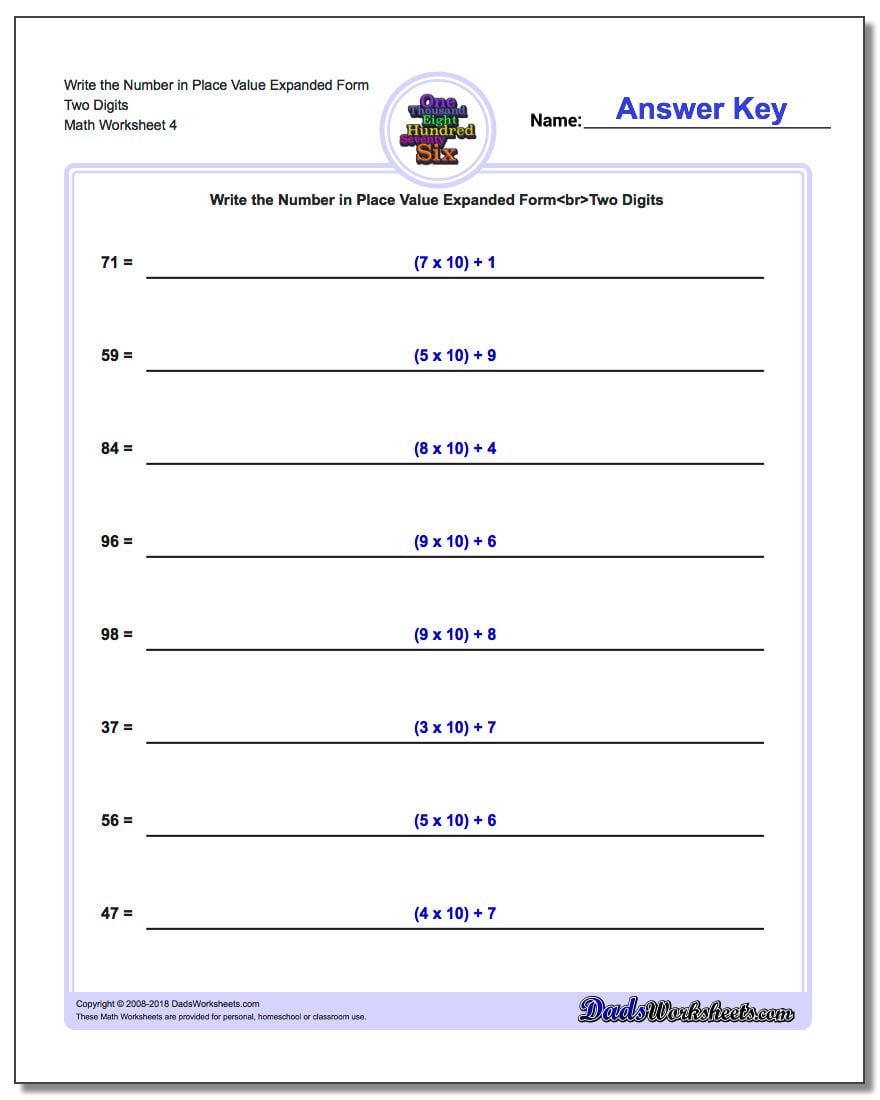 Write the Number in Place Value Expanded Form Worksheet Two Digits