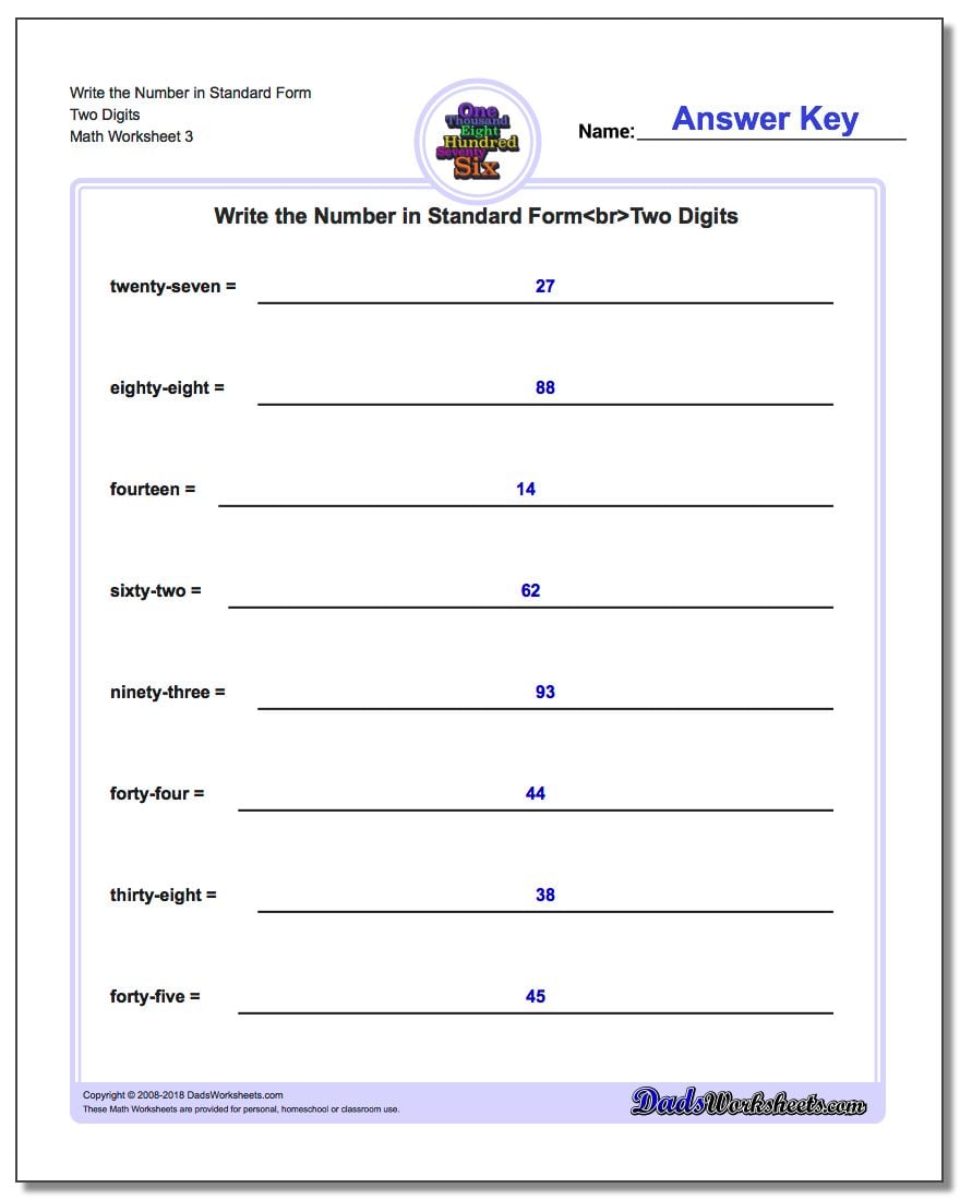 Write the Number in Standard Form Worksheet Two Digits