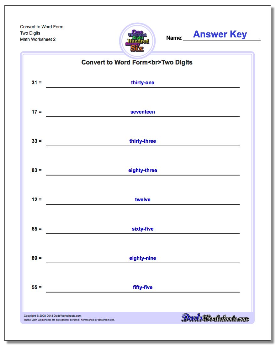 Convert to Word Form Worksheet Two Digits www.dadsworksheets.com/worksheets/standard-expanded-and-word-form.html