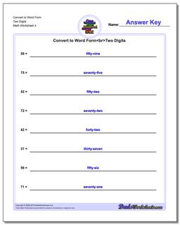 Convert to Word Form Worksheet Two Digits