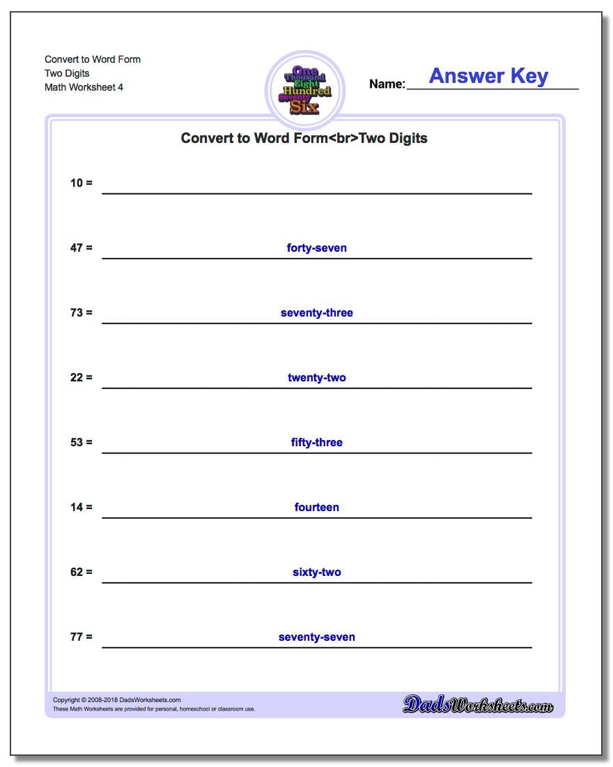 Convert to Word Form Worksheet Two Digits