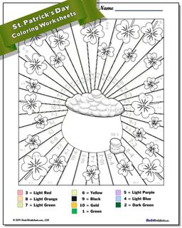 St. Patrick's Day Subtraction Color by Number Worksheet