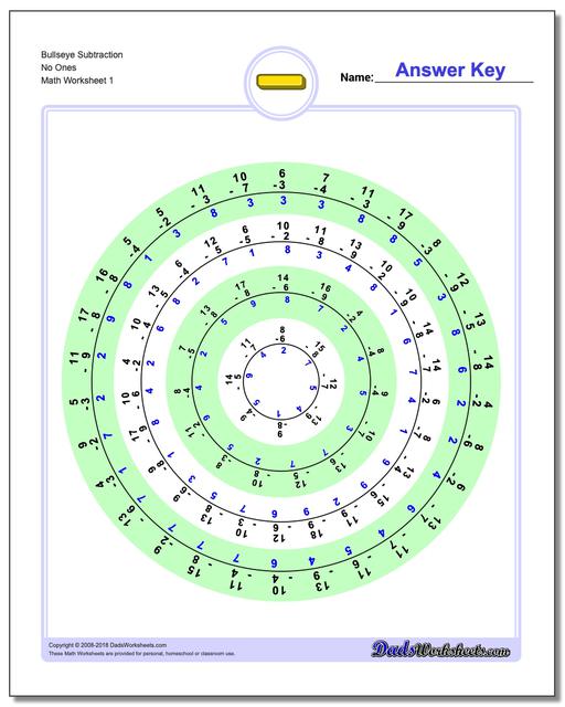 Subtraction Worksheet Bullseye No Ones