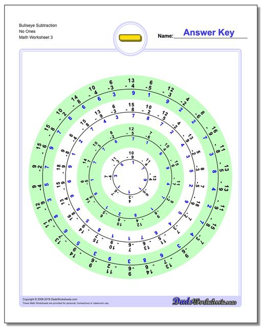 Bullseye Subtraction Worksheet No Ones