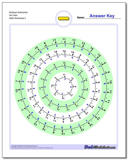Bullseye Subtraction Worksheet No Ones
