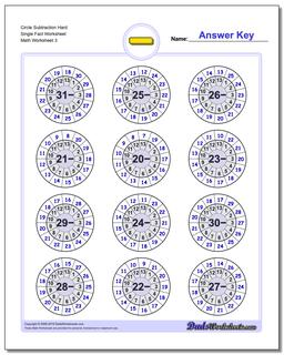 Circle Subtraction Hard Single Fact Worksheet