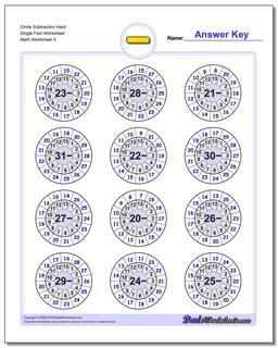 Circle Subtraction Hard Single Fact Worksheet