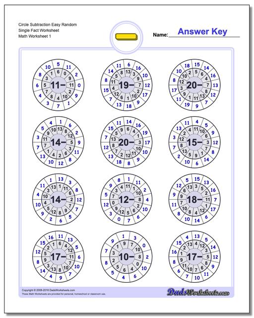 Subtraction Worksheet Circle Easy Random Single Fact Worksheet