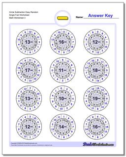 Circle Subtraction Easy Random Single Fact Worksheet