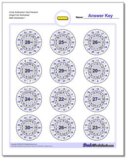 Subtraction Worksheet Circle Hard Random Single Fact Worksheet