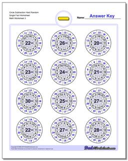 Circle Subtraction Hard Random Single Fact Worksheet