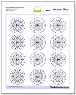 Circle Subtraction Simple Random Single Fact Worksheet