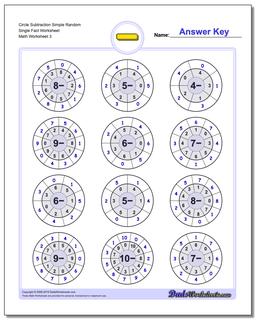 Circle Subtraction Simple Random Single Fact Worksheet