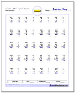 Subtraction Worksheet with Three Arguments (Complex) /worksheets/subtraction.html